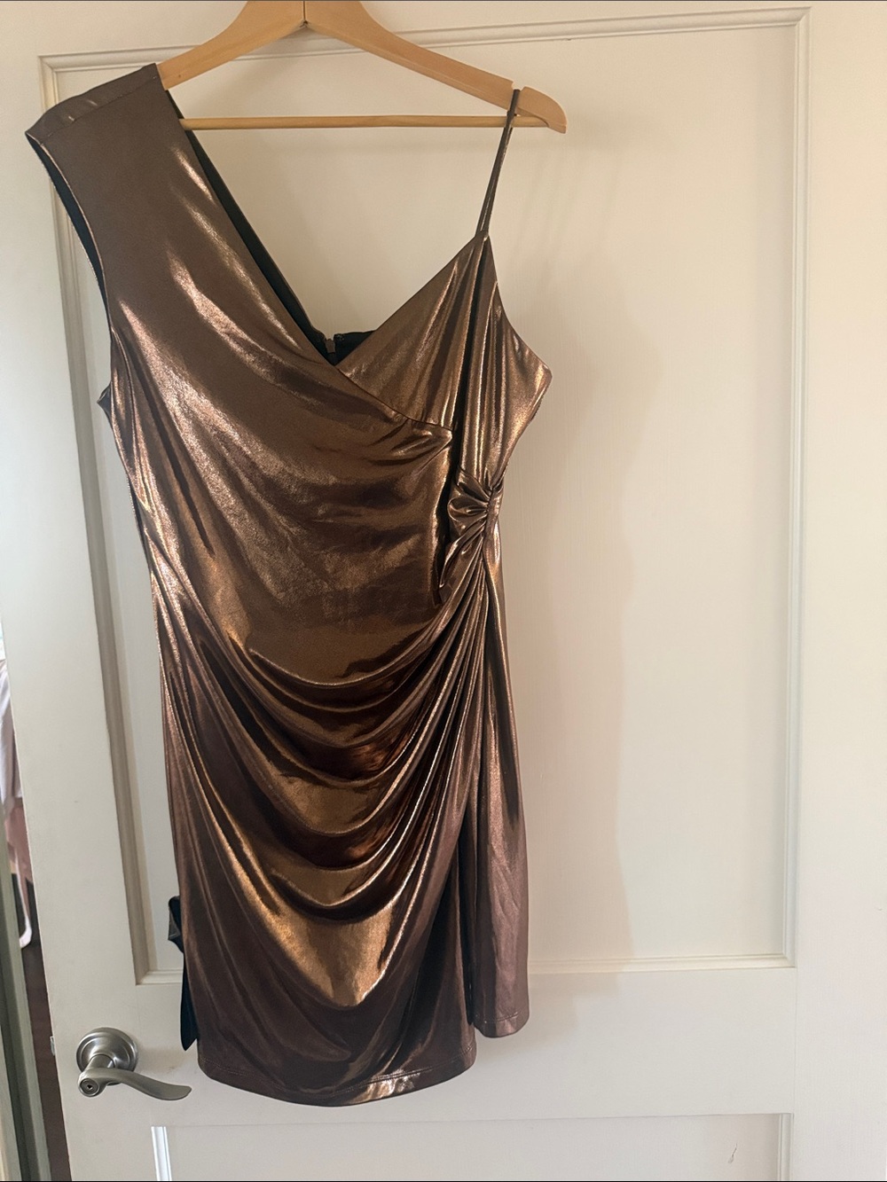 BCBGeneration Metallic Bronze Asymmetrical One-Shoulder Draped Dress